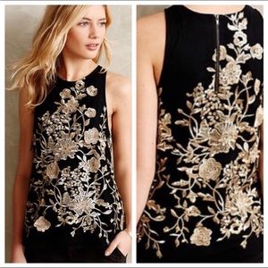 Anthropologie Sunday in Brooklyn Black and Gold tank Sz XS